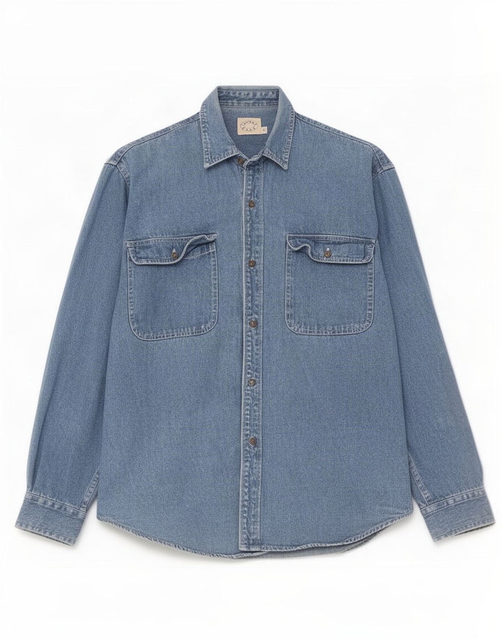 Vintage Herren-Jeanshemd mit normaler Passform, kleine blaue Baumwolle
