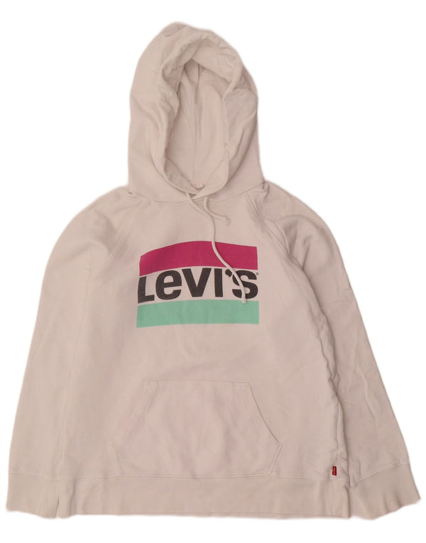 LEVI'S Damen-Pullover mit übergroßem grafischem Kapuzenpullover, UK 10, Größe S, weiße Baumwolle