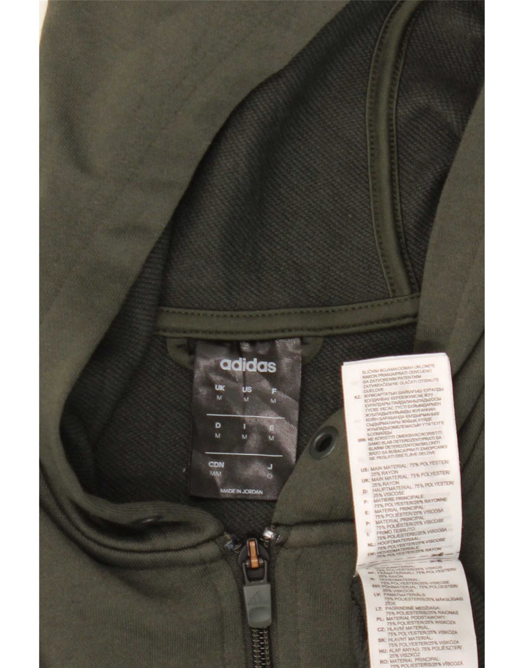 Adidas Herren-Kapuzenpullover mit Reißverschluss, mittleres Khaki, Polyester