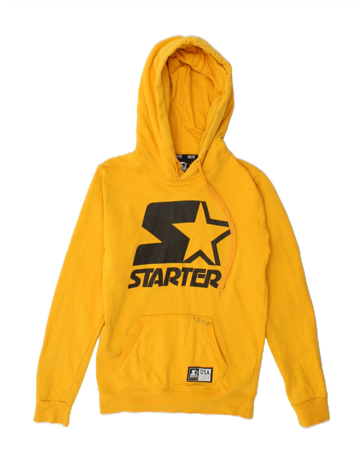 STARTER Mens Graphic Hoodie Jumper Small Yellow Cotton Vintage Starter and Second-Hand Starter from Messina Hembry 
