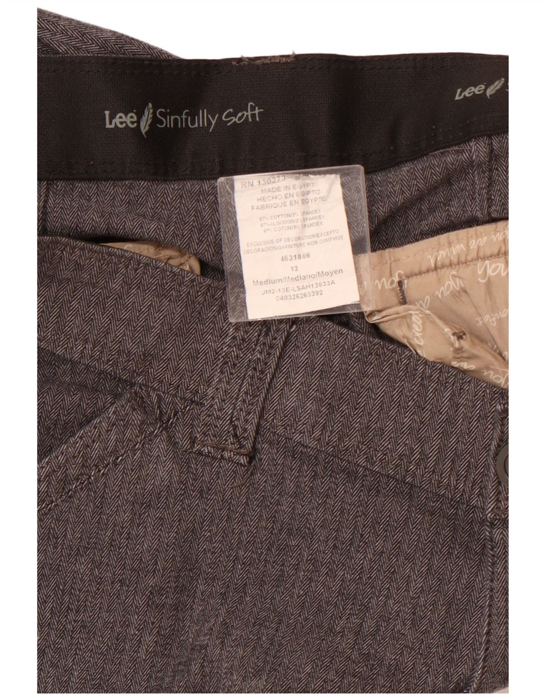 LEE Damen gerade Freizeithose US 12 Large W32 L31 Graues Fischgrätenmuster