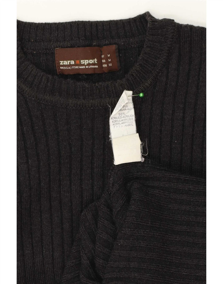 Zara Herren-Pullover mit Rundhalsausschnitt, mittelgraue Wolle