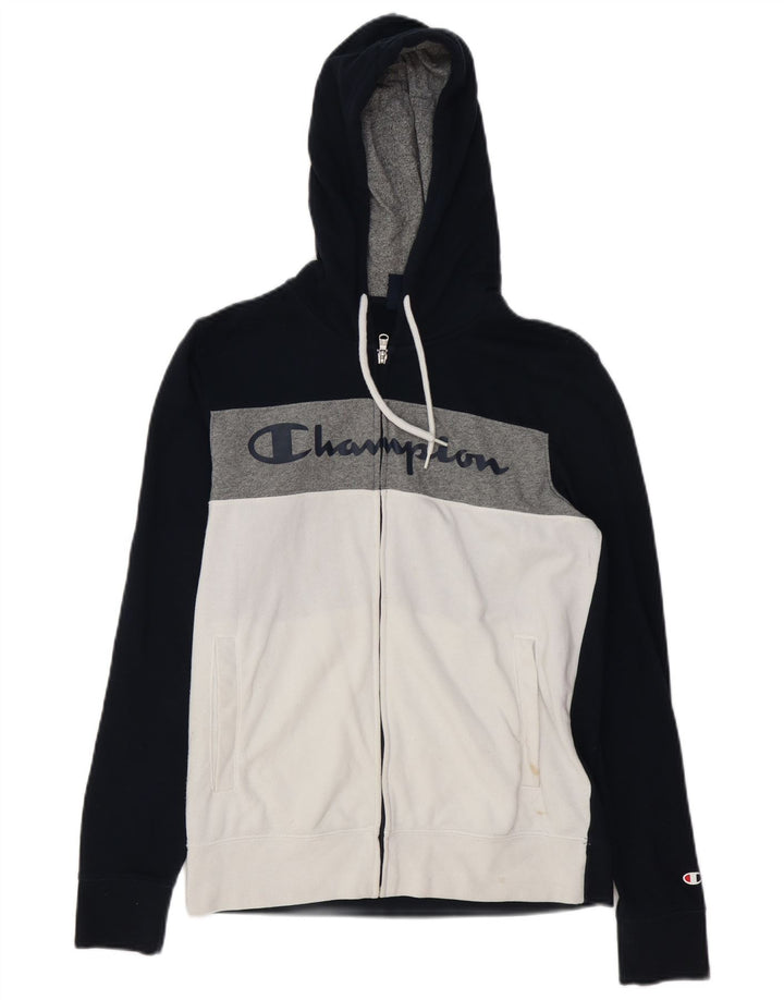 Champion Herren-Kapuzenpullover mit grafischem Reißverschluss, Größe S, Marineblau, Farbblock