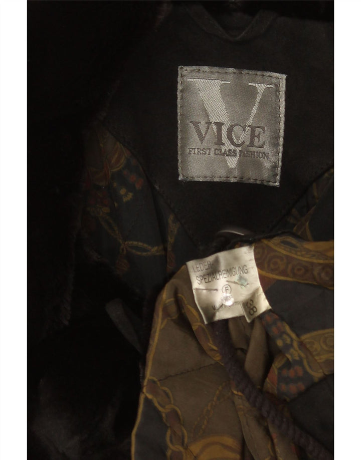 Vintage Damen Wildleder Übergroßer Mantel EU 38 Mittelschwarzes Leder