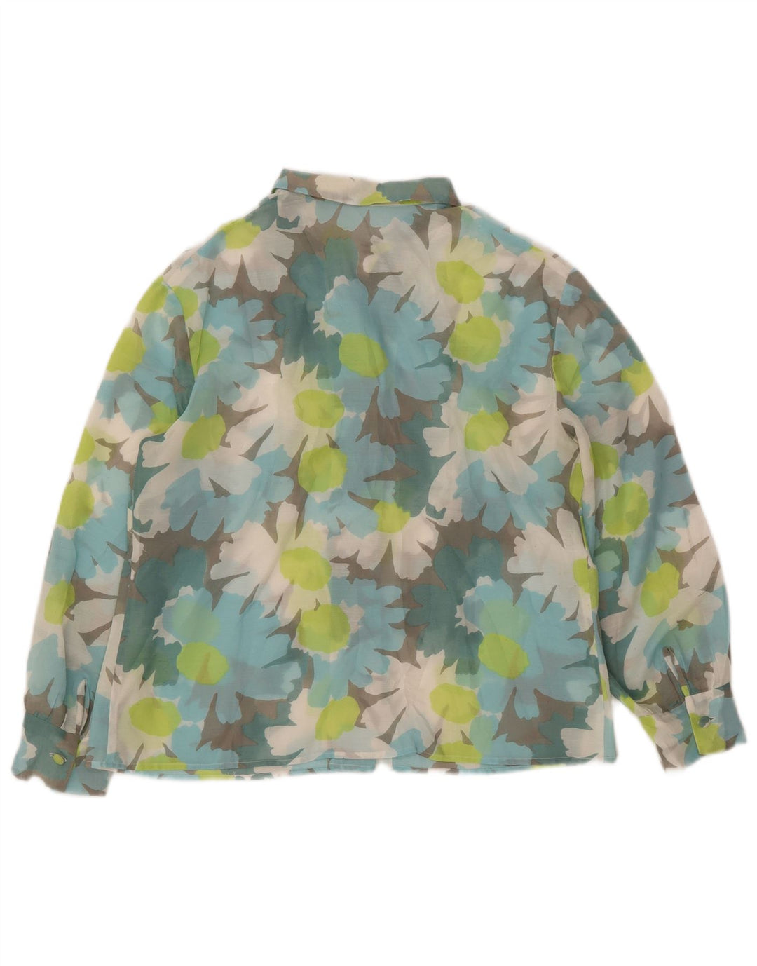 VINTAGE Damen 3/4-Ärmel-Hemdbluse UK 14 Großes mehrfarbiges Blumenmuster