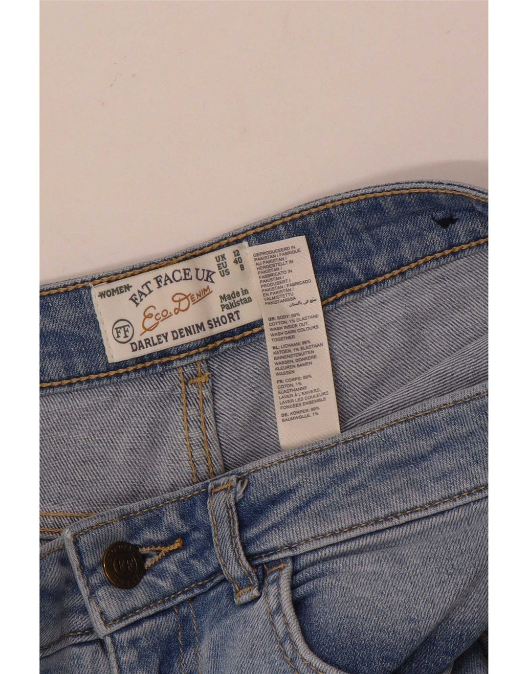 Fat Face Damen-Jeansshorts im Used-Look, UK 12, Mittel W30, Blau, Baumwolle