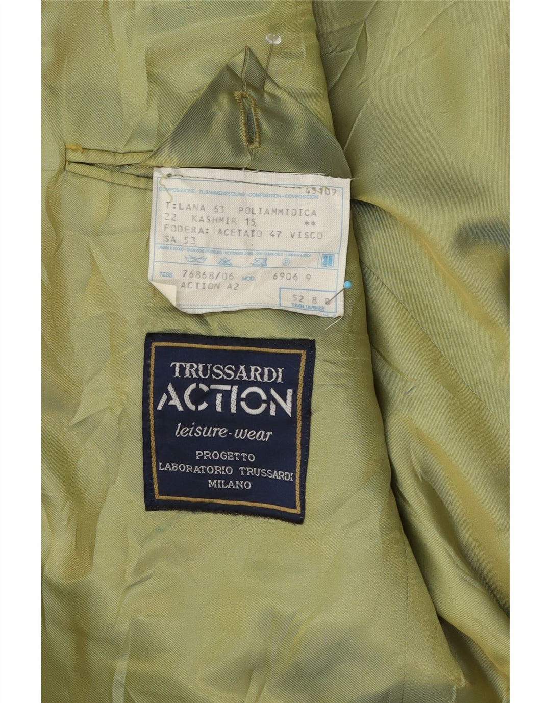 Trussardi Herren-Blazer mit 2 Knöpfen, IT 52 XL, grüne Wolle