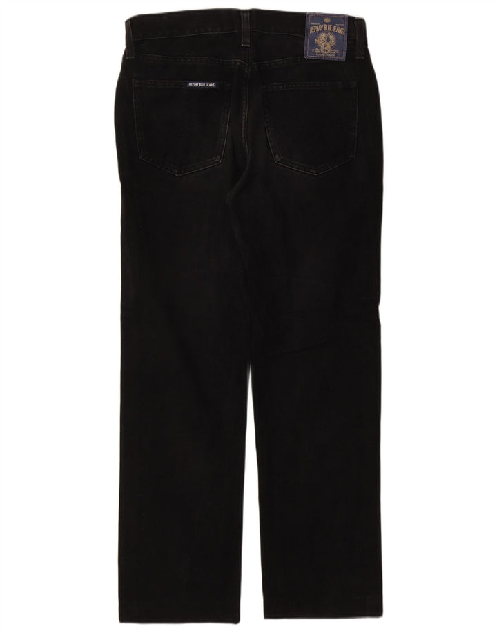 Replay Herren Straight Jeans W34 L28 Schwarze Baumwolle