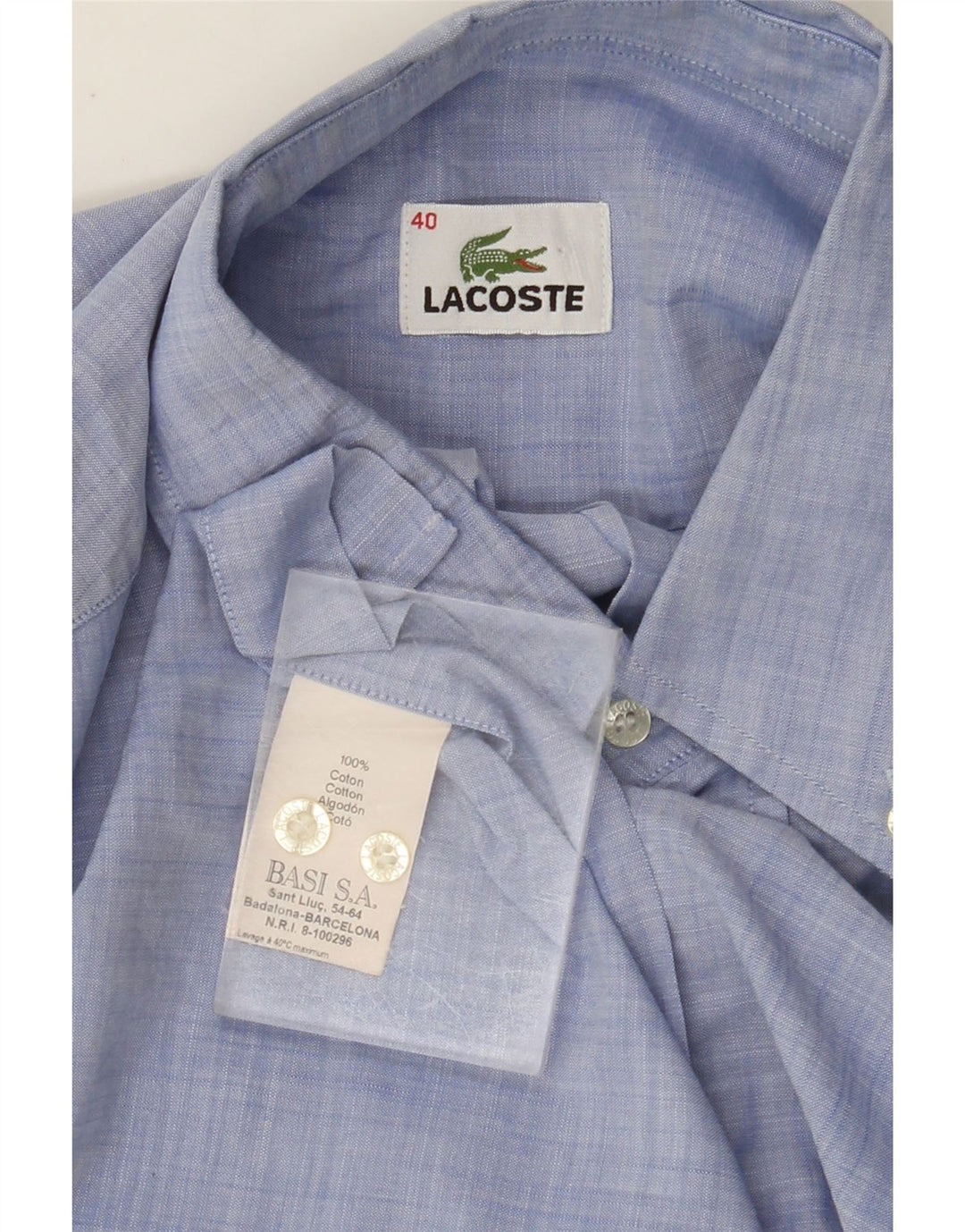 LACOSTE Herren-Kurzarmhemd, Größe 40, mittelblaue Baumwolle