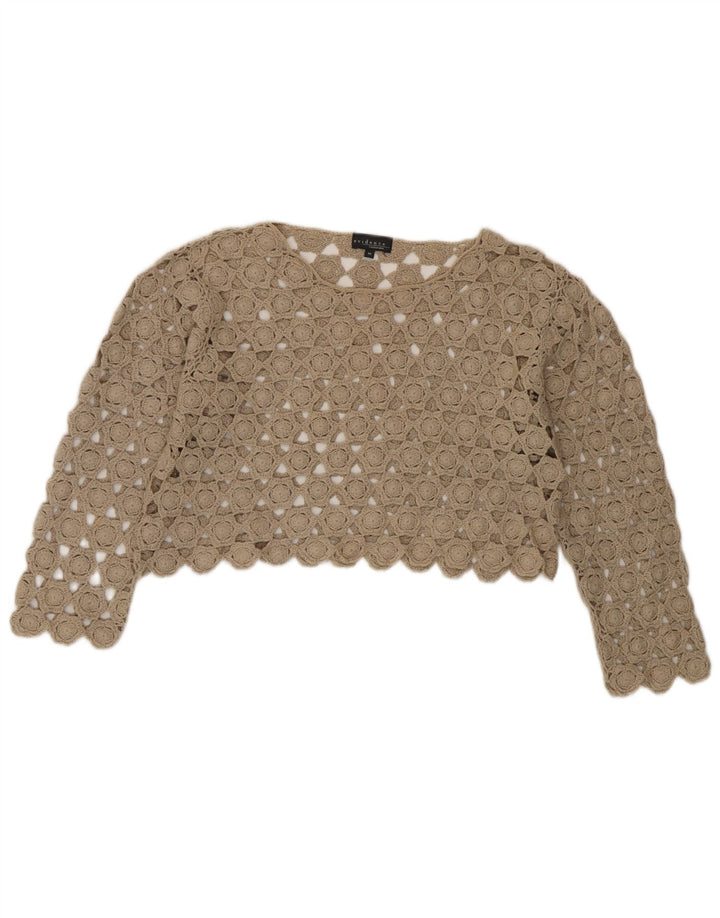 Evidence Damen Crop 3/4-Ärmel Häkelbluse Top UK 14 Mittelbeige