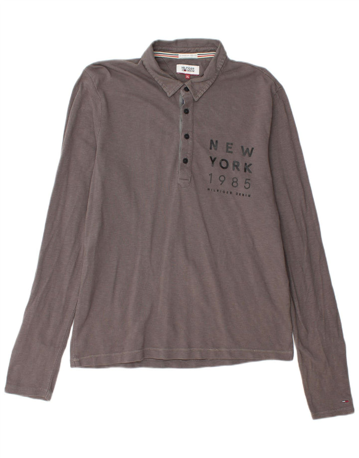 TOMMY HILFIGER Herren Grafik Langarm Poloshirt XL Grau