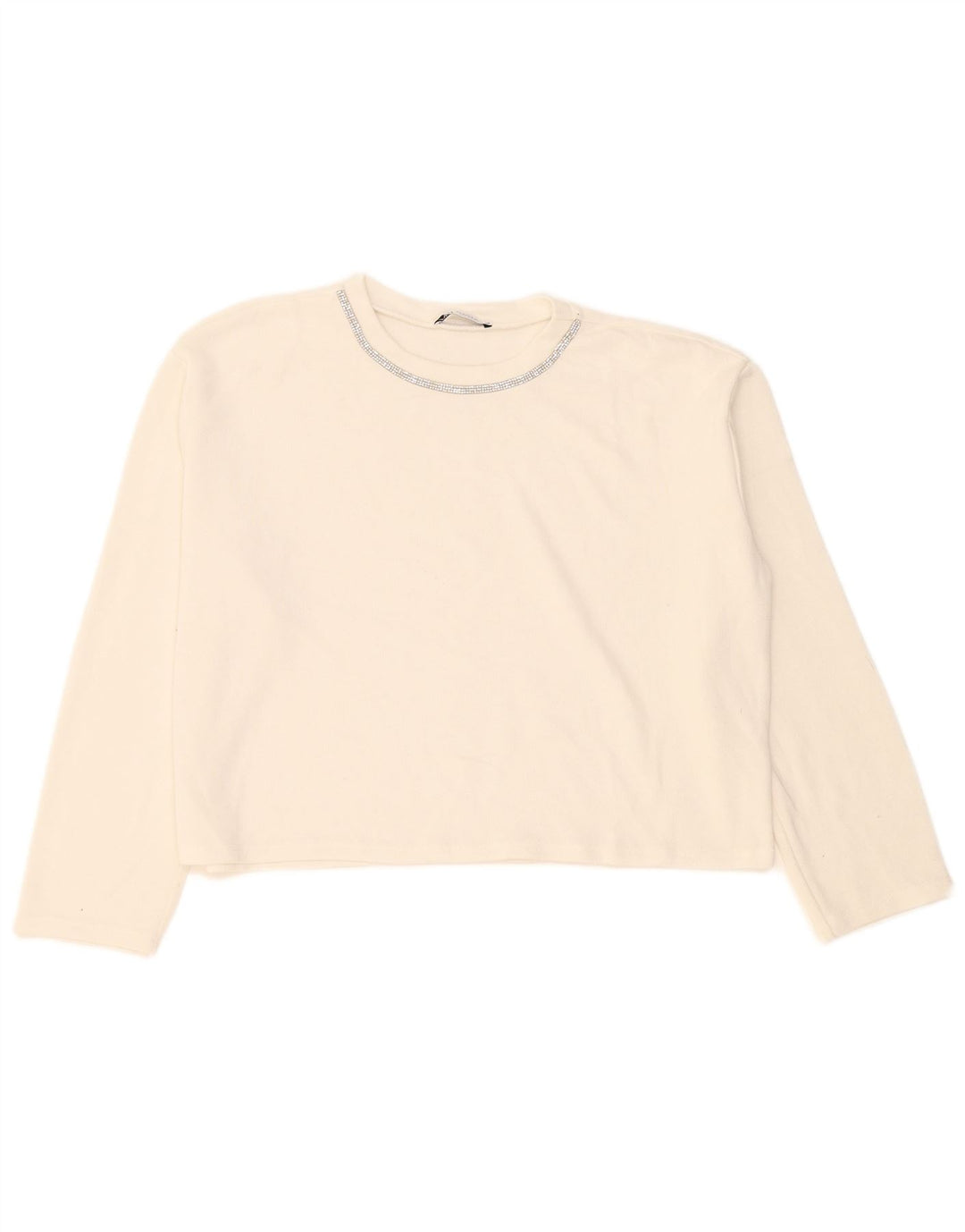 Zara Damen Crop Oversized Top Langarm UK 14 Mittelweiß