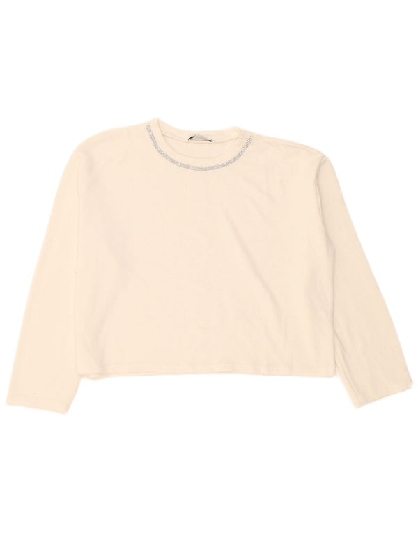 Zara Damen Crop Oversized Top Langarm UK 14 Mittelweiß