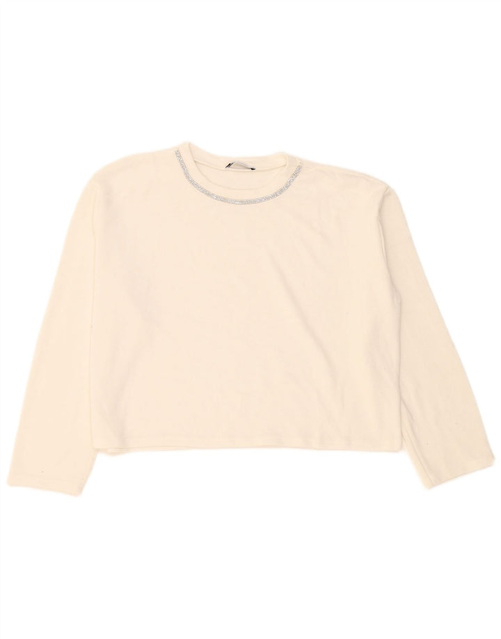 Zara Damen Crop Oversized Top Langarm UK 14 Mittelweiß