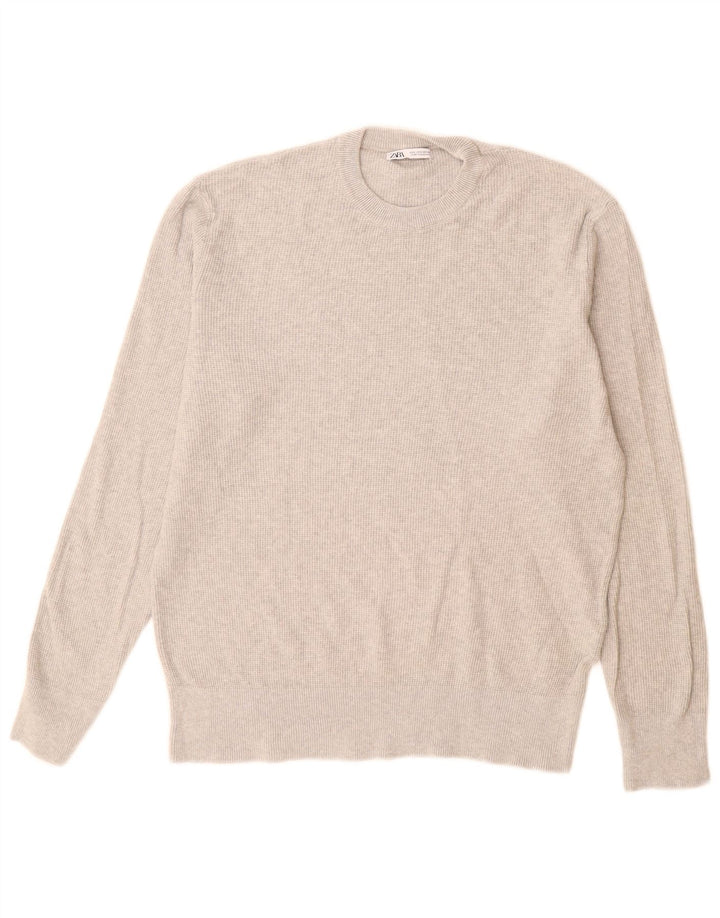 Zara Herren-Pullover mit Rundhalsausschnitt, groß, graue Baumwolle