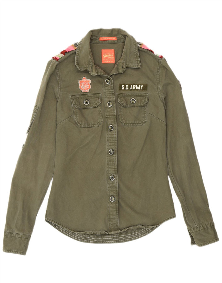 SUPERDRY Damen Militär-Jeanshemd UK 6 XS Khaki Baumwolle