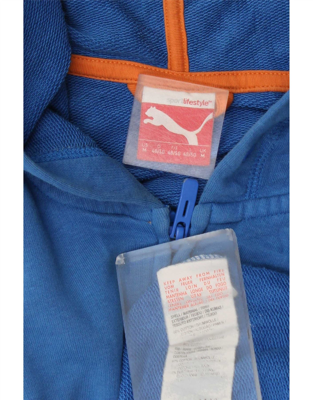 Puma Herren-Kapuzenpullover mit grafischem Reißverschluss, mittelblaue Baumwolle