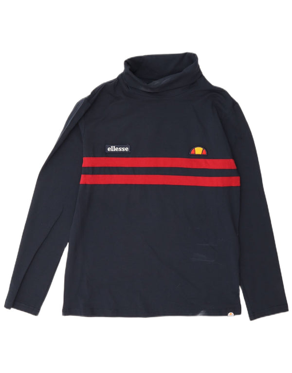 Ellesse Damen Top Langarm UK 16 Large Marineblau Colourblock Baumwolle