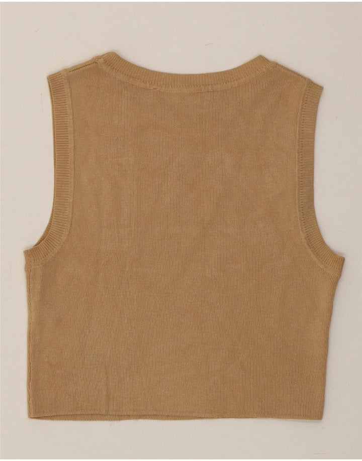 Zara Damen Crop Vest Tank Top UK 12 Mittelbraune Viskose