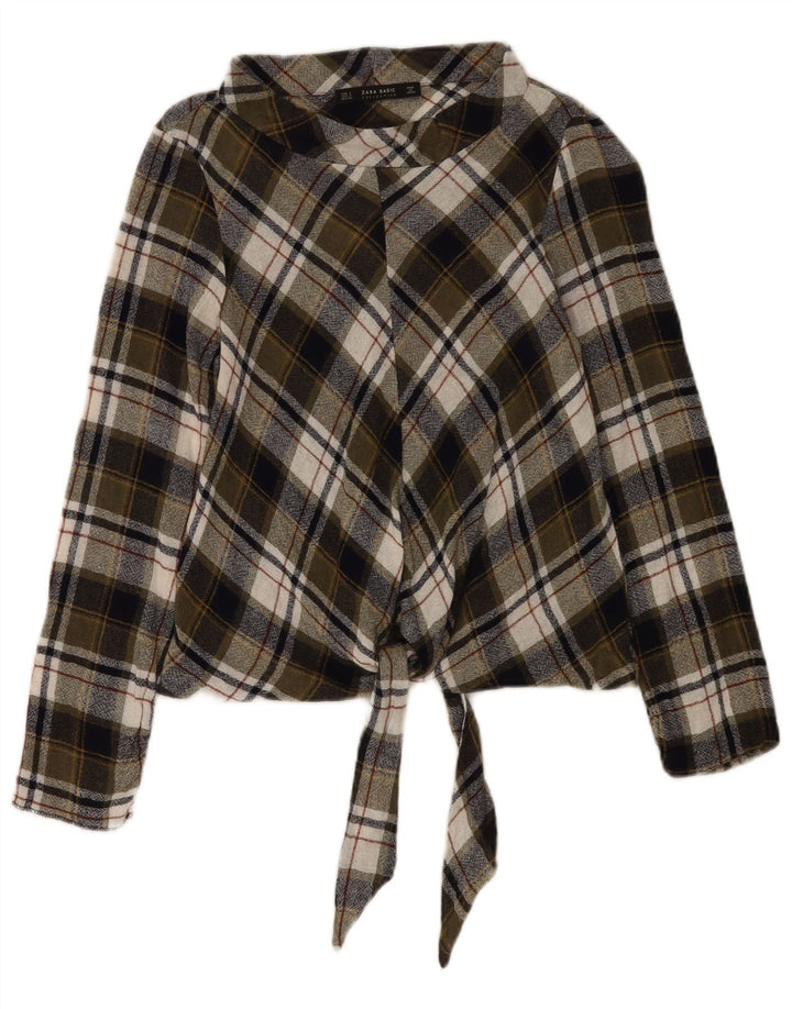 Zara Damen Langarmblusenoberteil UK 10 Small Khaki Check