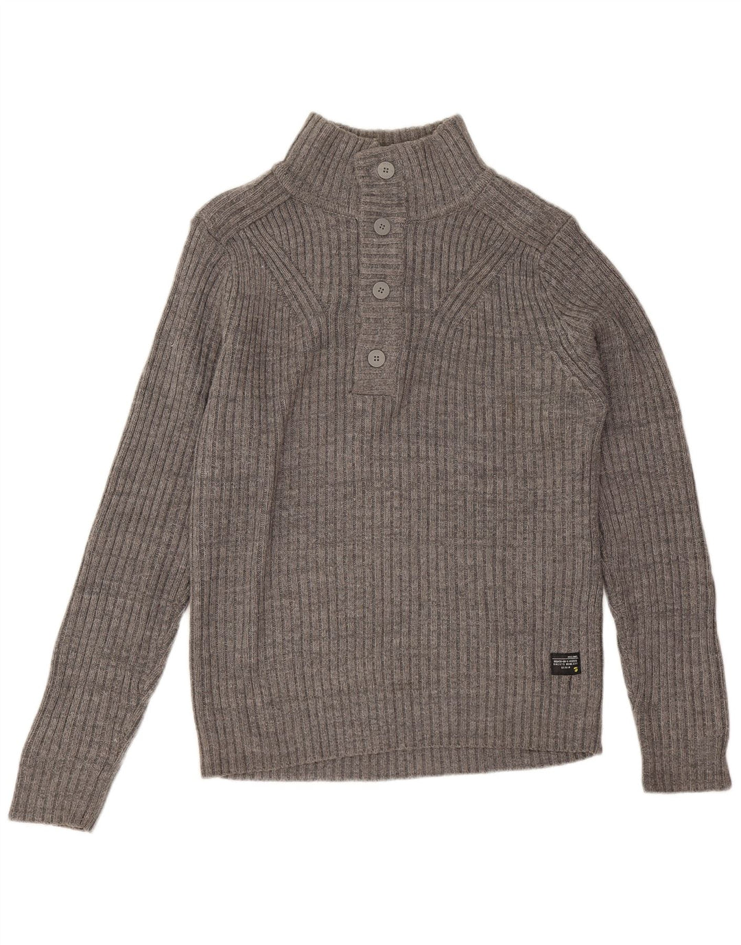 Jack & Jones Herren-Pullover mit Knopfkragen, Größe L, aus grauer Baumwolle