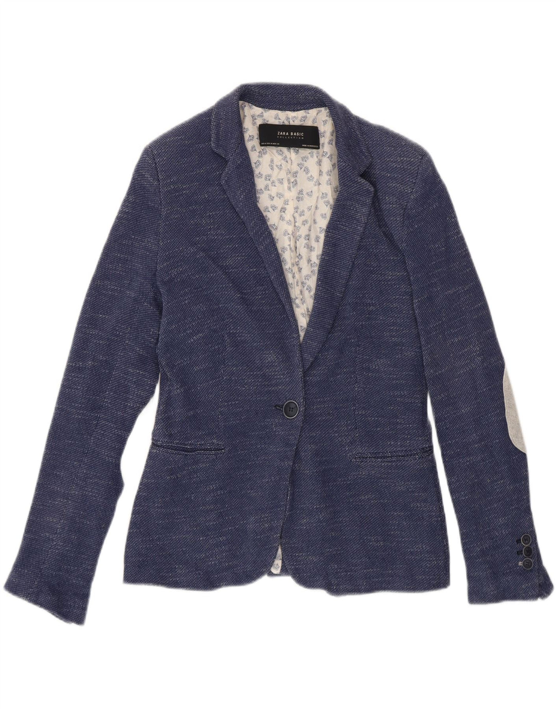 ZARA Womens 1 Button Blazer Jacket UK 12 Medium Navy Blue Cotton Vintage Zara and Second-Hand Zara from Messina Hembry 