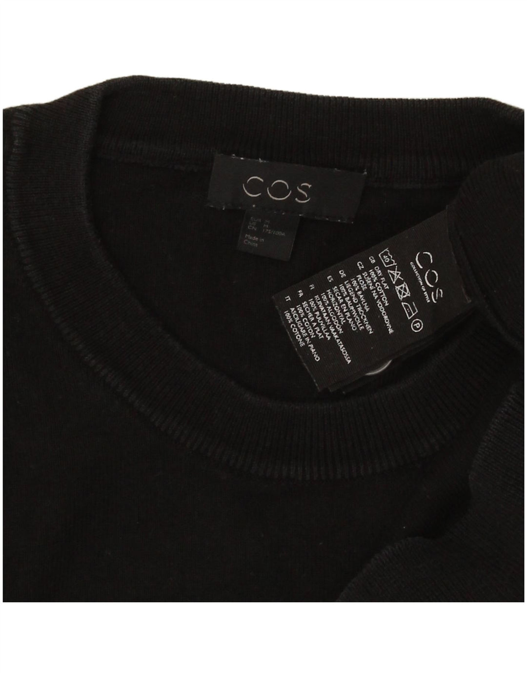 Cos Herren-Pullover mit Rundhalsausschnitt, mittelschwarz, Baumwolle