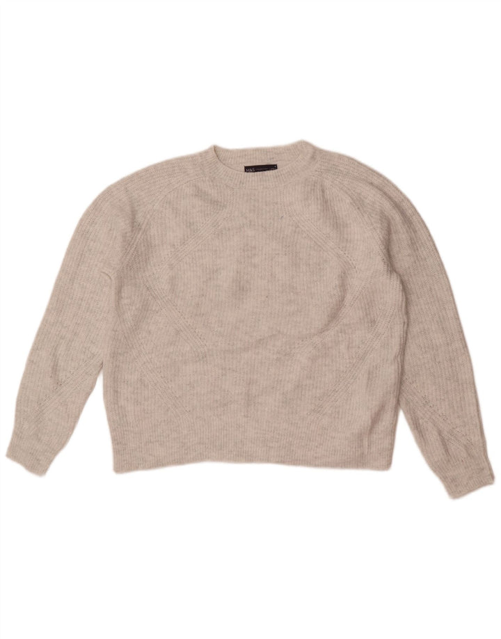 Marks & Spencer Damen-Pullover mit Rundhalsausschnitt, UK 14, mittelgraues Acryl