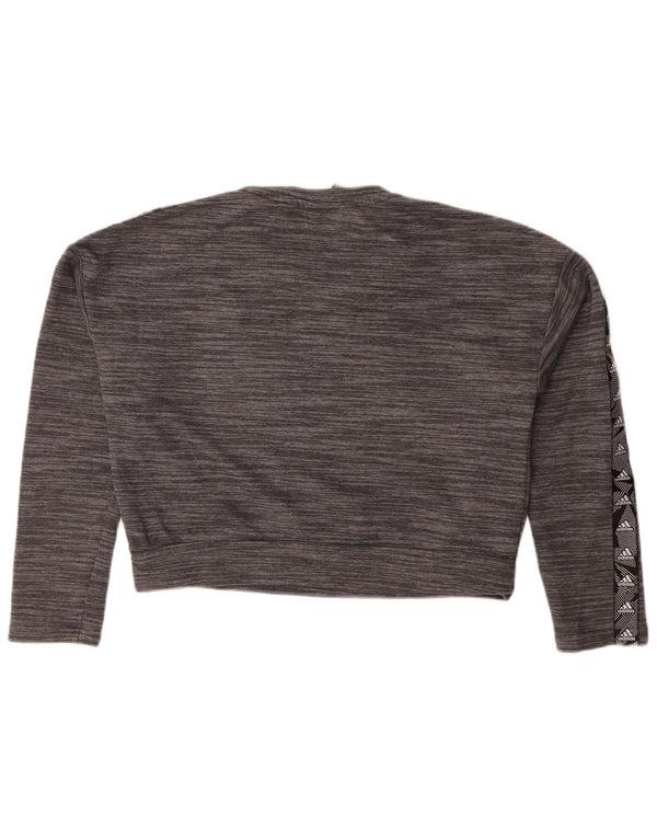 Adidas Damen Crop Graphic Sweatshirt Pullover UK 16/18 Large Grau meliert
