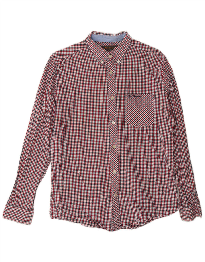 Ben Sherman Herren-Hemd mit normaler Passform, mittelrote Gingham-Baumwolle