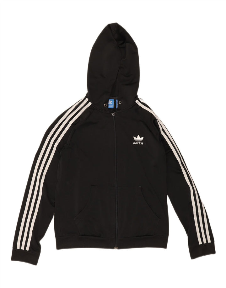 ADIDAS Womens Graphic Zip Hoodie Sweater UK 12 Medium Black Polyester Vintage Adidas and Second-Hand Adidas from Messina Hembry 