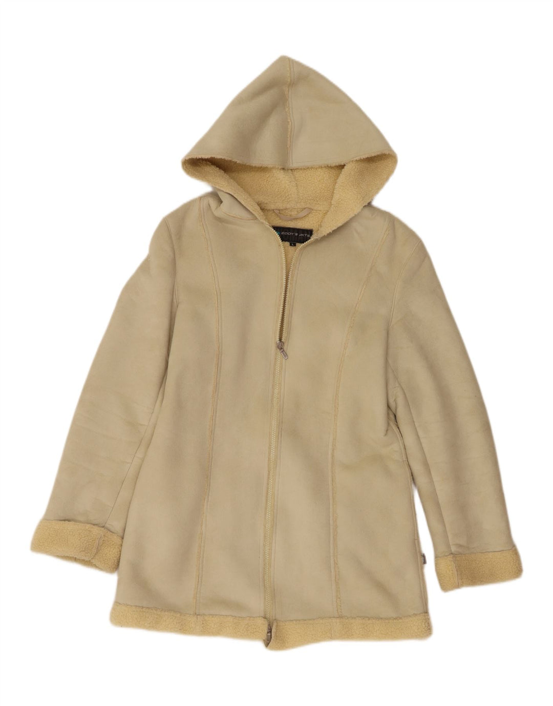 Vintage Damen Kapuzen-Sherpa-Jacke UK 14 Large Beige Polyester