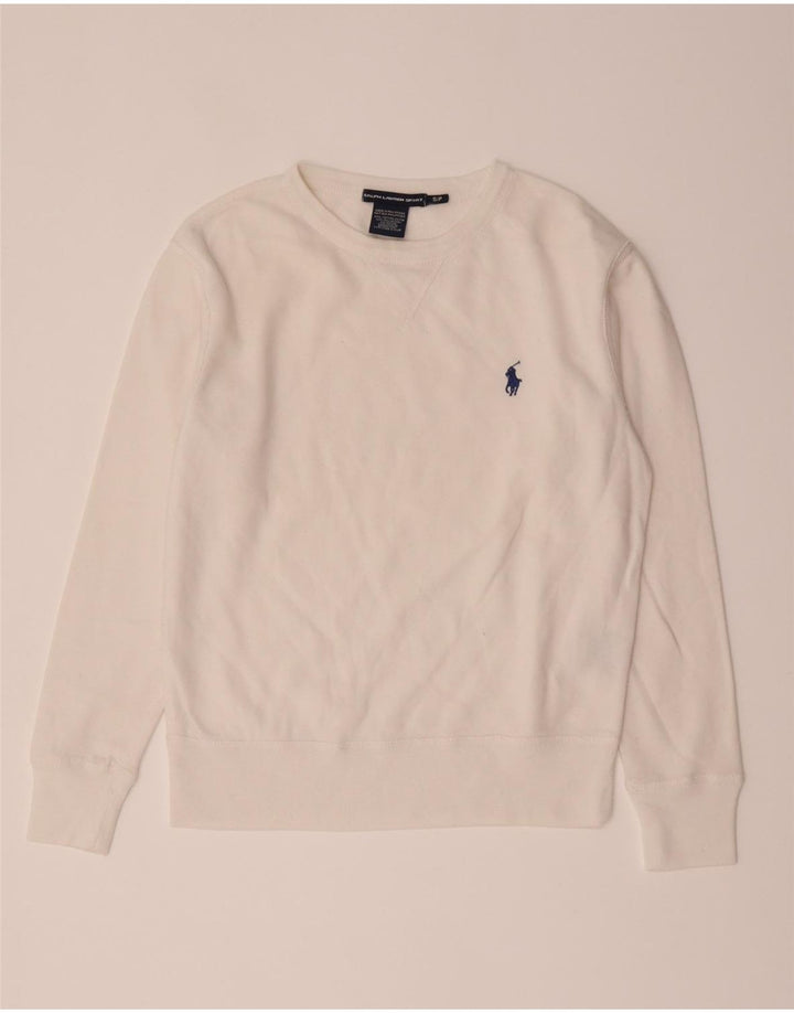 Ralph Lauren Damen Sweatshirt Pullover UK 10 Small Weiße Baumwolle