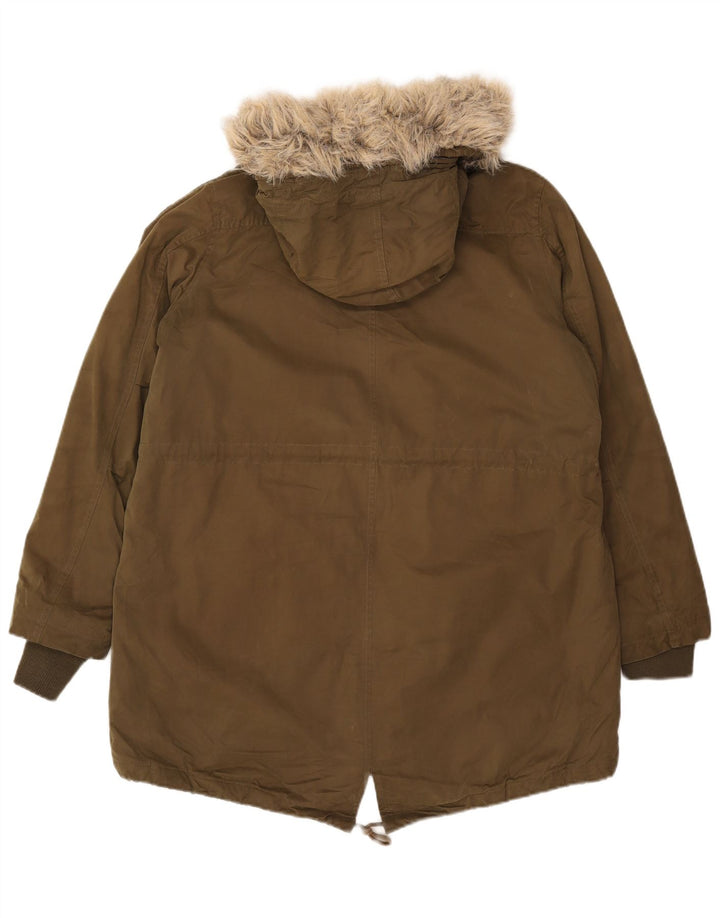 FAT FACE Damen-Parka mit Kapuze, UK 16, Größe L, Khaki, Polyester