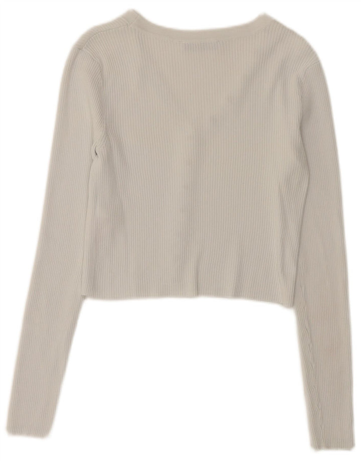 Zara Damen Crop Cardigan Top UK 10 Small Weiß Polyamid
