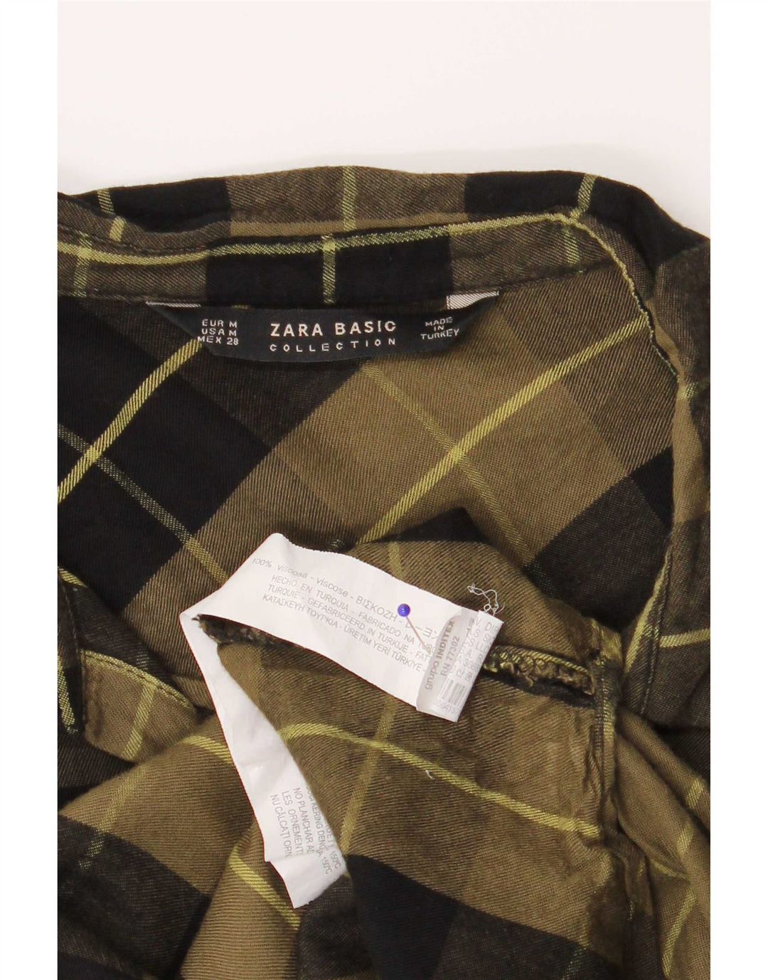 Zara Damen Flanellhemd UK 14 Mittelgrün karierte Viskose