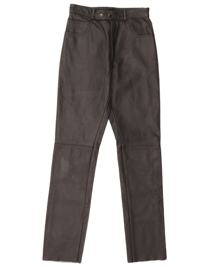 Vintage Damen gerade Lederhose W26 L32 Schwarz
