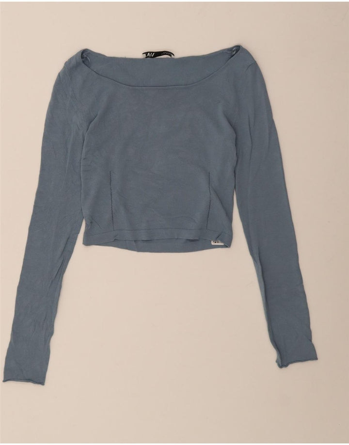 Zara Damen Crop Off Shoulder Top UK 12 Mittelblaue Viskose