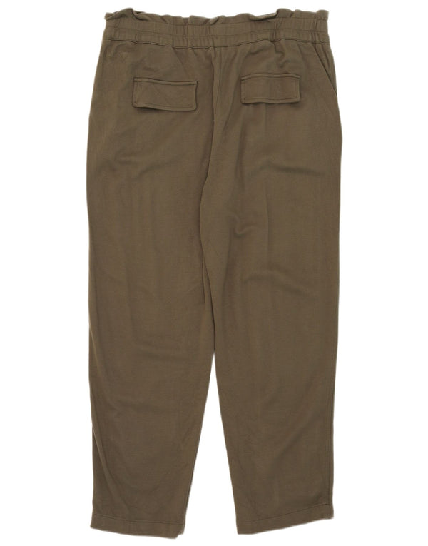 Zara Damen High Waist Tapered Chino Hose XL W32 L27 Khaki Viskose