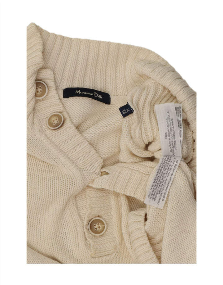 MASSIMO DUTTI Mens Button Neck Jumper Sweater EU 38 Small White Cotton