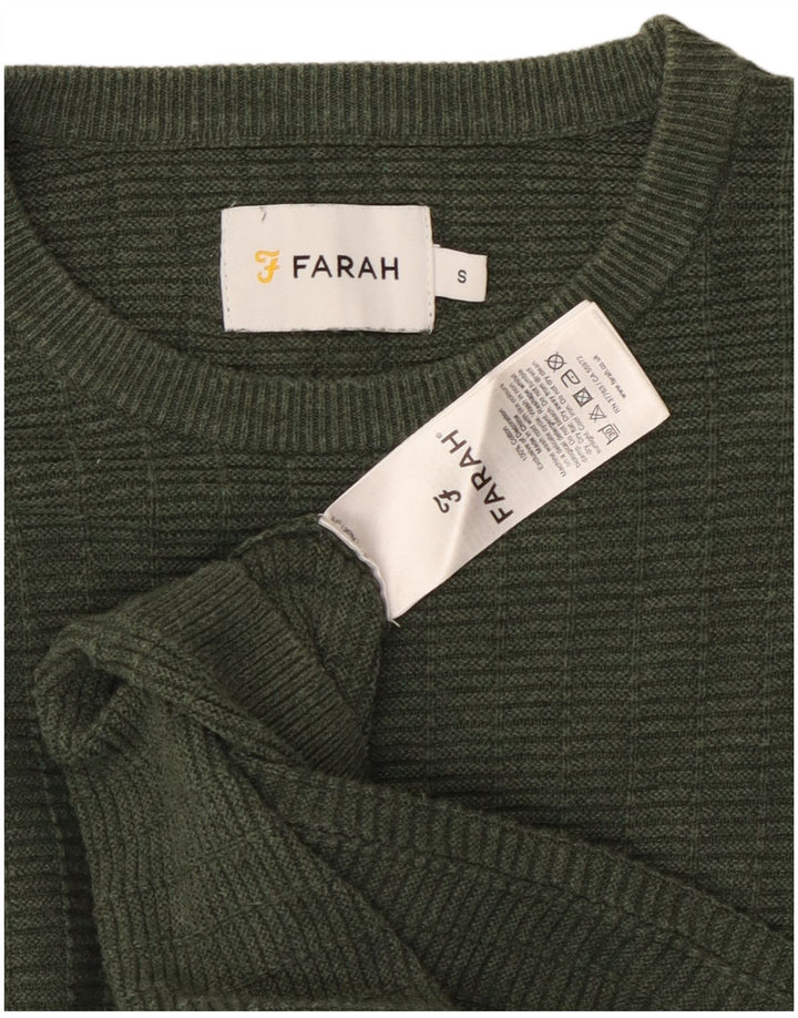Farah Herren-Pullover mit Rundhalsausschnitt, Größe S, grüne Baumwolle