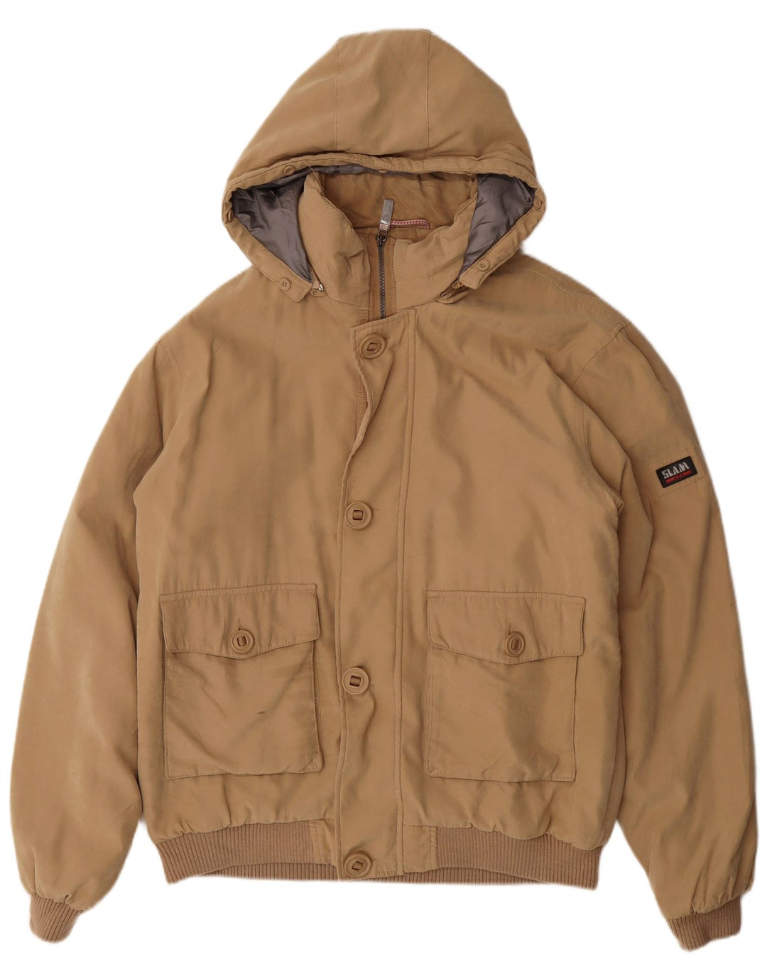 SLAM Mens Hooded Bomber Jacket UK 42 XL Beige Polyester