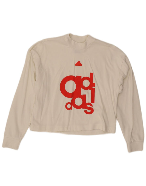 Adidas Damen Crop Oversized Graphic Top Langarm UK 4/6 XS Weiß