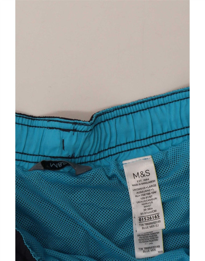 Marks & Spencer Herren-Badeshorts, groß, blaues Farbblock-Polyester
