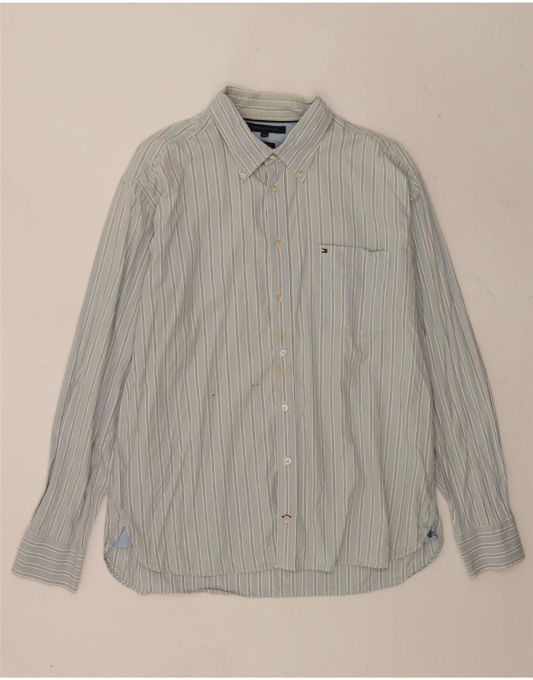 Tommy Hilfiger Herrenhemd XL blau gestreift aus Baumwolle