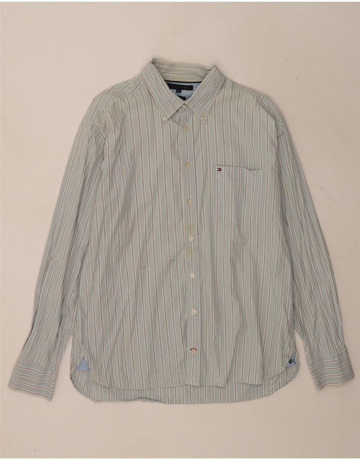 Tommy Hilfiger Herrenhemd XL blau gestreift aus Baumwolle