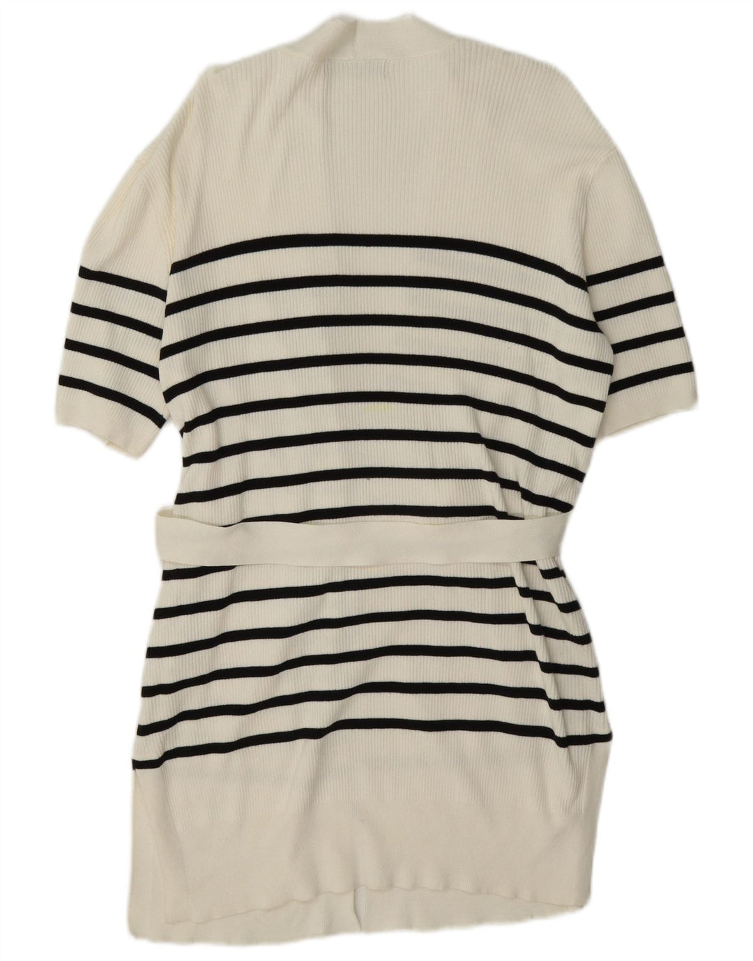 Marks & Spencer Damen Longline-Cardigan-Pullover UK 14 Mittelweiß gestreift