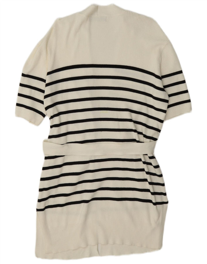 Marks & Spencer Damen Longline-Cardigan-Pullover UK 14 Mittelweiß gestreift