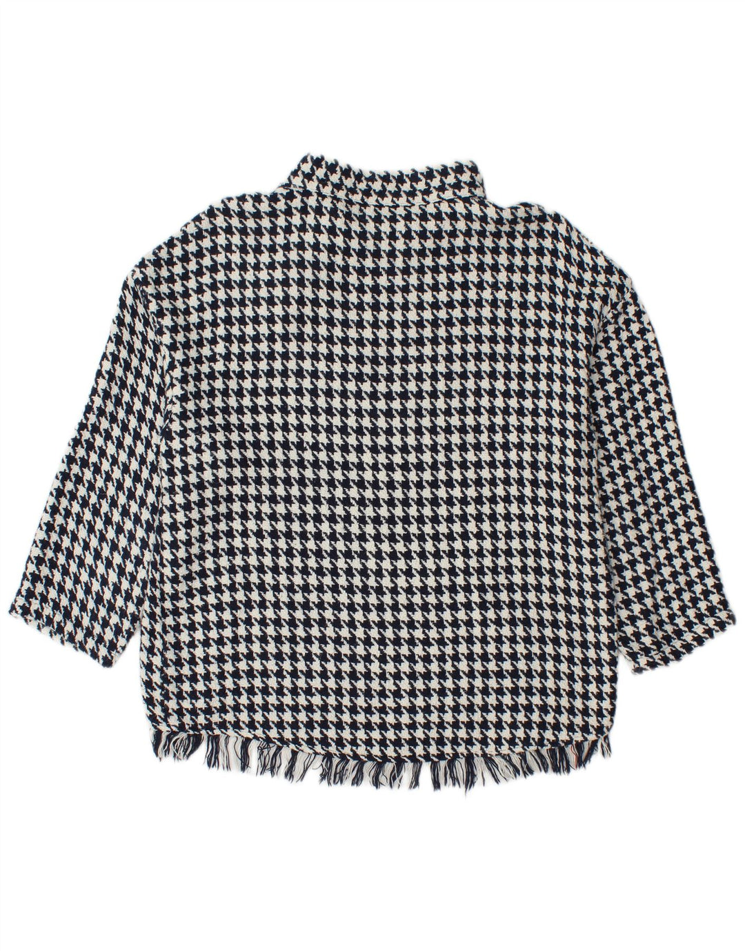 Zara Damen-Pullover mit Knopfkragen, Gr. 14, mittleres marineblaues Hahnentrittmuster