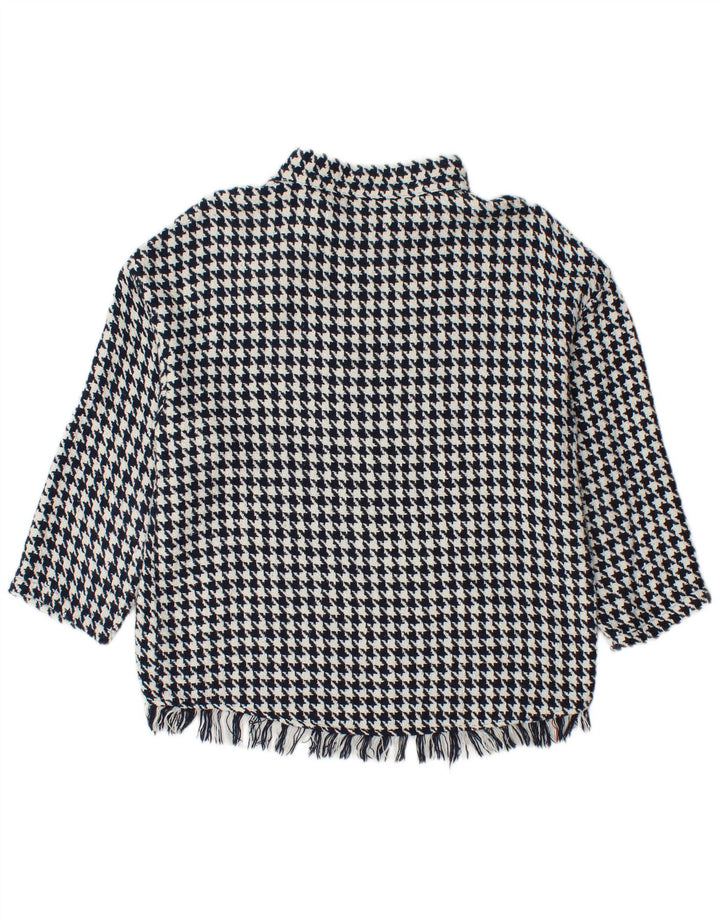 Zara Damen-Pullover mit Knopfkragen, Gr. 14, mittleres marineblaues Hahnentrittmuster